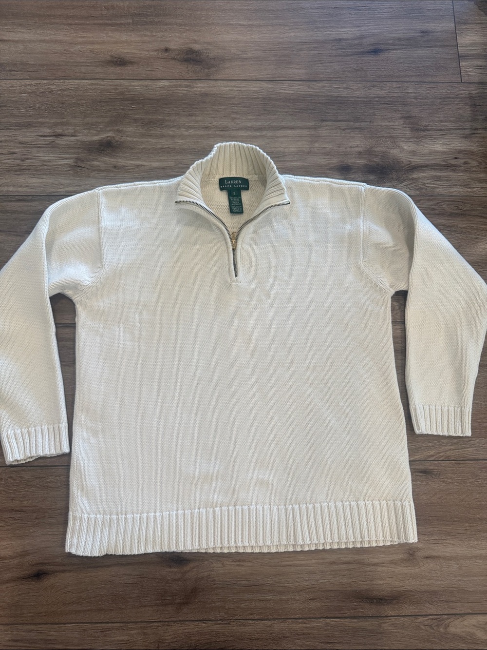 Lauren Ralph Lauren Womans Cream Half-Zip Knit Sweater